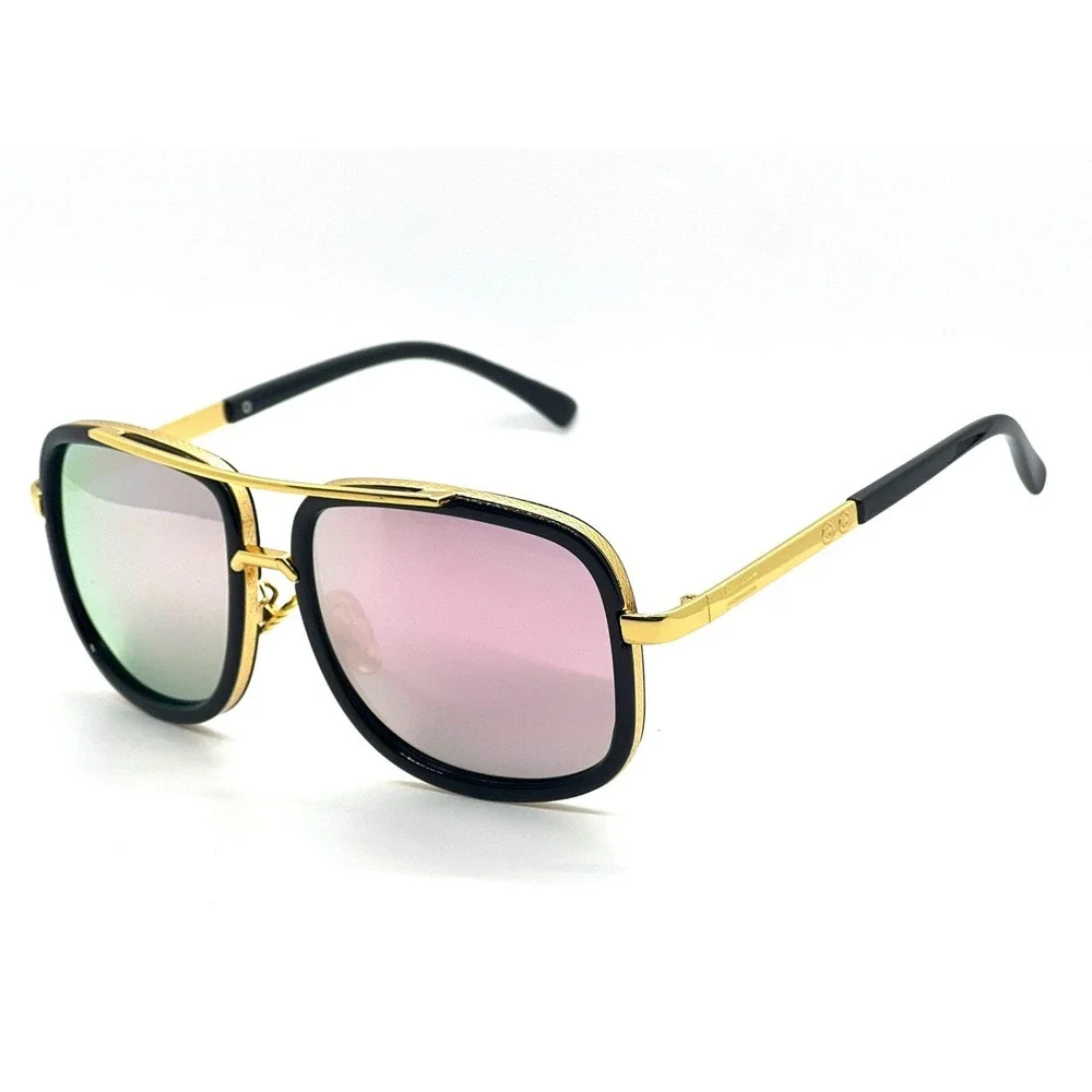 Aviator‎ Sunglasses Square Frame Gold Accent Mirrored Lens Fashion Shades Lentes